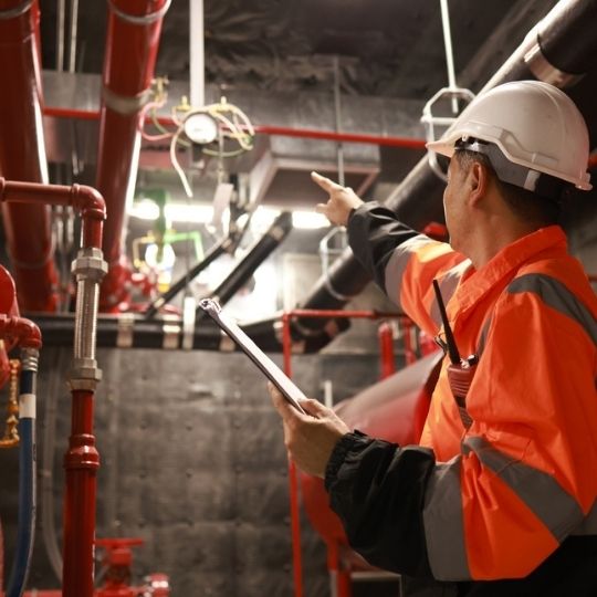 Passive Fire Protection Technical Assessments and their best fit projects Fire engineer carrying out Passive Fire Protection Technical Assessments and reviewing the safety of a fire extinguishing system