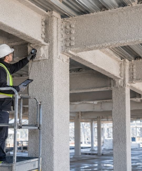 Structural Steel Fire Protection Boards and Intumescent Coatings Inspections Structural Steel Fire Protection Boards and Intumescent Coatings Inspection underway