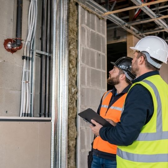 Why RIBA Stage 5 Passive Fire Protection Inspection Matters Two technicians carrying out a RIBA Stage 5 Passive Fire Protection Inspection